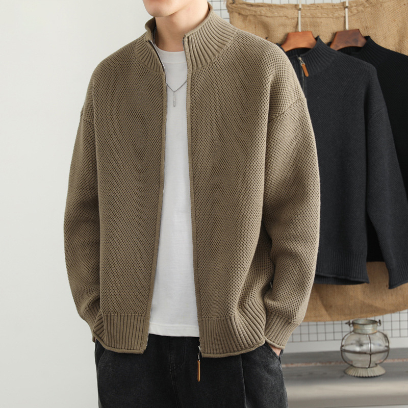 Cardigan tricotat cu guler înalt, mâneci lungi, croială lejeră, amestec din fibre acrilice