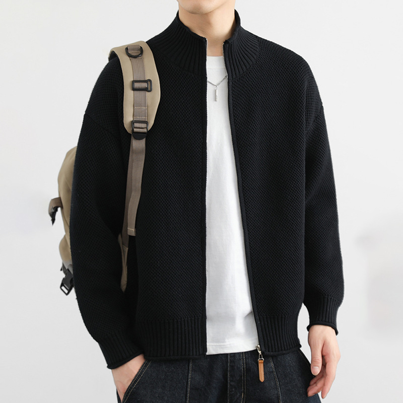 Cardigan tricotat cu guler înalt, mâneci lungi, croială lejeră, amestec din fibre acrilice