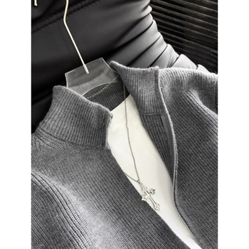 Cleanfit cardigan tricotat pentru bărbați, cu fermoar, guler înalt, croială lejeră, mâneci lungi, țesătură poliester