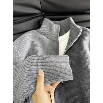 Cleanfit cardigan tricotat pentru bărbați, cu fermoar, guler înalt, croială lejeră, mâneci lungi, țesătură poliester