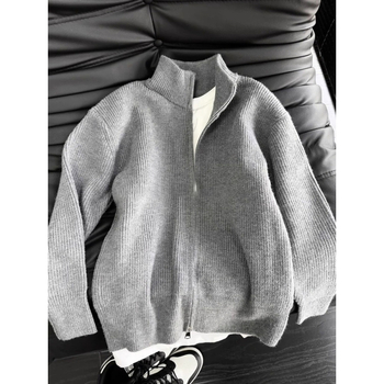 Cleanfit cardigan tricotat pentru bărbați, cu fermoar, guler înalt, croială lejeră, mâneci lungi, țesătură poliester