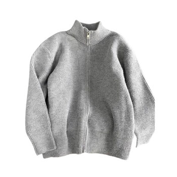 Cleanfit cardigan tricotat pentru bărbați, cu fermoar, guler înalt, croială lejeră, mâneci lungi, țesătură poliester