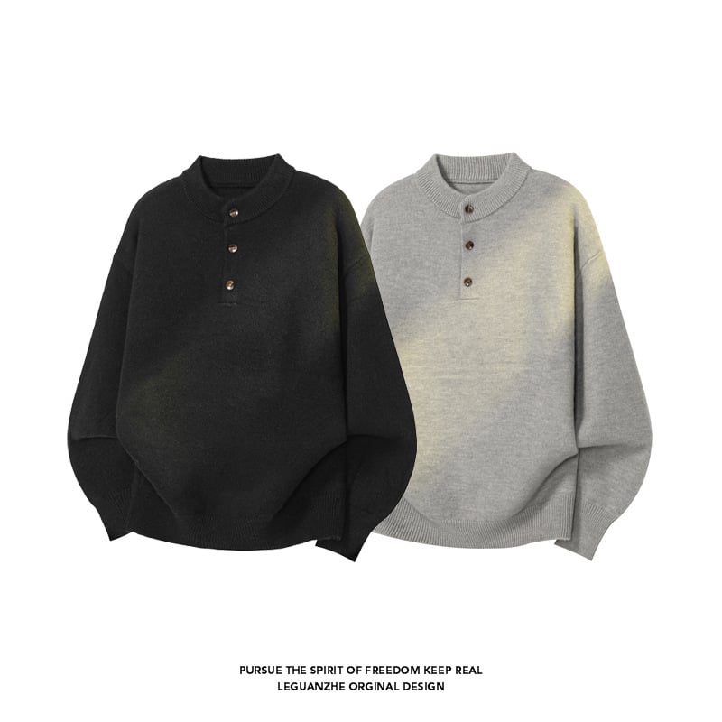 Pulover cu guler tip rever, croială lejeră, mâneci lungi, detalii cardigan în stil Hong Kong, material din amestec acrilic 43.8%