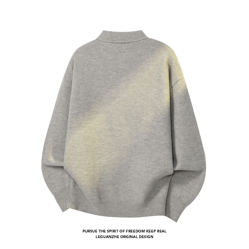 Pulover cu guler tip rever, croială lejeră, mâneci lungi, detalii cardigan în stil Hong Kong, material din amestec acrilic 43.8%