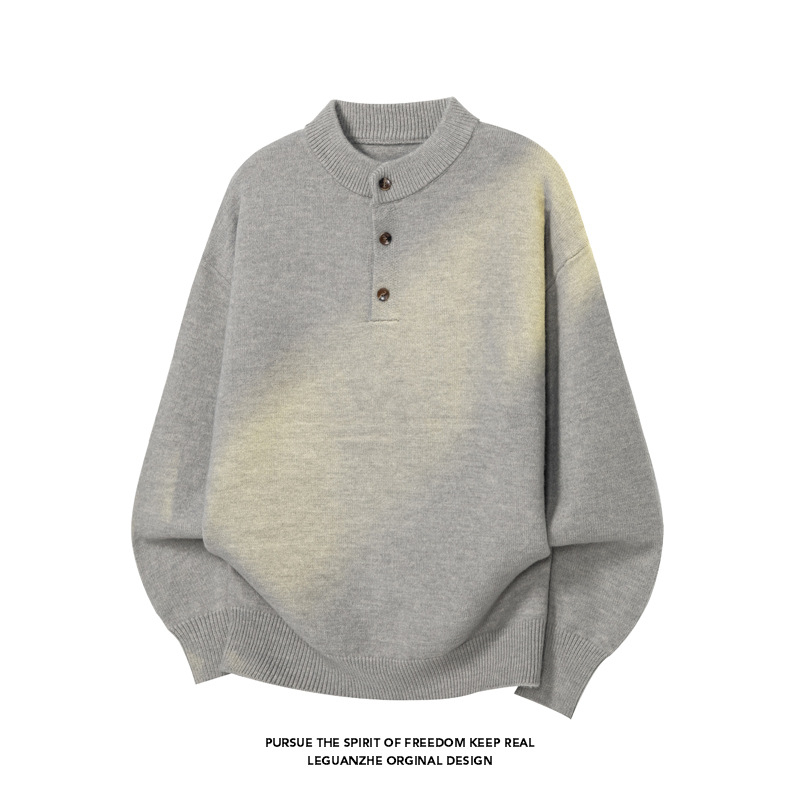 Pulover cu guler tip rever, croială lejeră, mâneci lungi, detalii cardigan în stil Hong Kong, material din amestec acrilic 43.8%