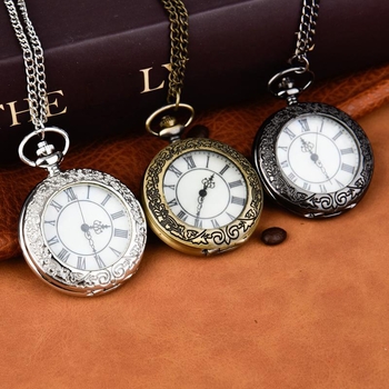 Ceas de buzunar cu capac rabatabil, gravură florală, sticlă transparentă (Mișcare cuarț, Brand Pearl, Oglindă din plastic, Carcasă din aliaj, Nu este impermeabil)