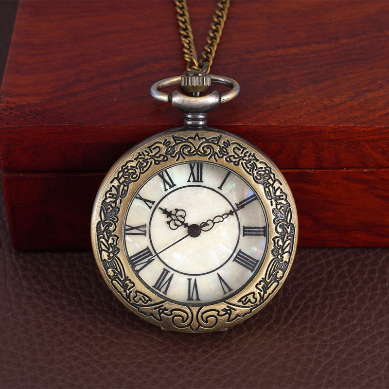 Ceas de buzunar cu capac rabatabil, gravură florală, sticlă transparentă (Mișcare cuarț, Brand Pearl, Oglindă din plastic, Carcasă din aliaj, Nu este impermeabil)