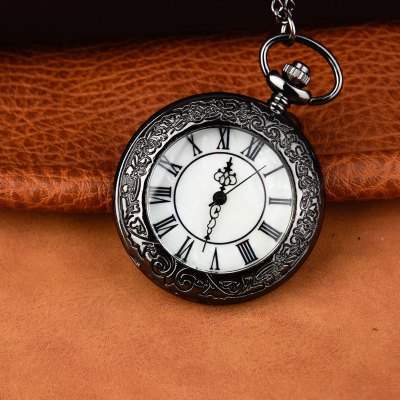 Ceas de buzunar cu capac rabatabil, gravură florală, sticlă transparentă (Mișcare cuarț, Brand Pearl, Oglindă din plastic, Carcasă din aliaj, Nu este impermeabil)