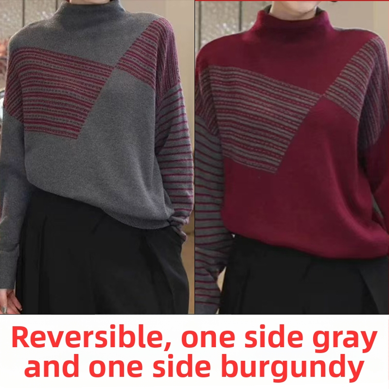 Γυναικείο μάλλινο πλεκτό T‑shirt, χαλαρή γραμμή, με κουκούλα και μισό ζιβάγκο, μήκος 50–65 εκ