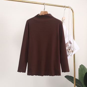 Ženski pleteni top s valovitim ovratnikom, De Velvet tkanina, mješavina poliestera i elastana, udoban kroj, dugi rukavi, standardna duljina (50–65 cm)