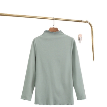 Ženski pleteni top s valovitim ovratnikom, De Velvet tkanina, mješavina poliestera i elastana, udoban kroj, dugi rukavi, standardna duljina (50–65 cm)