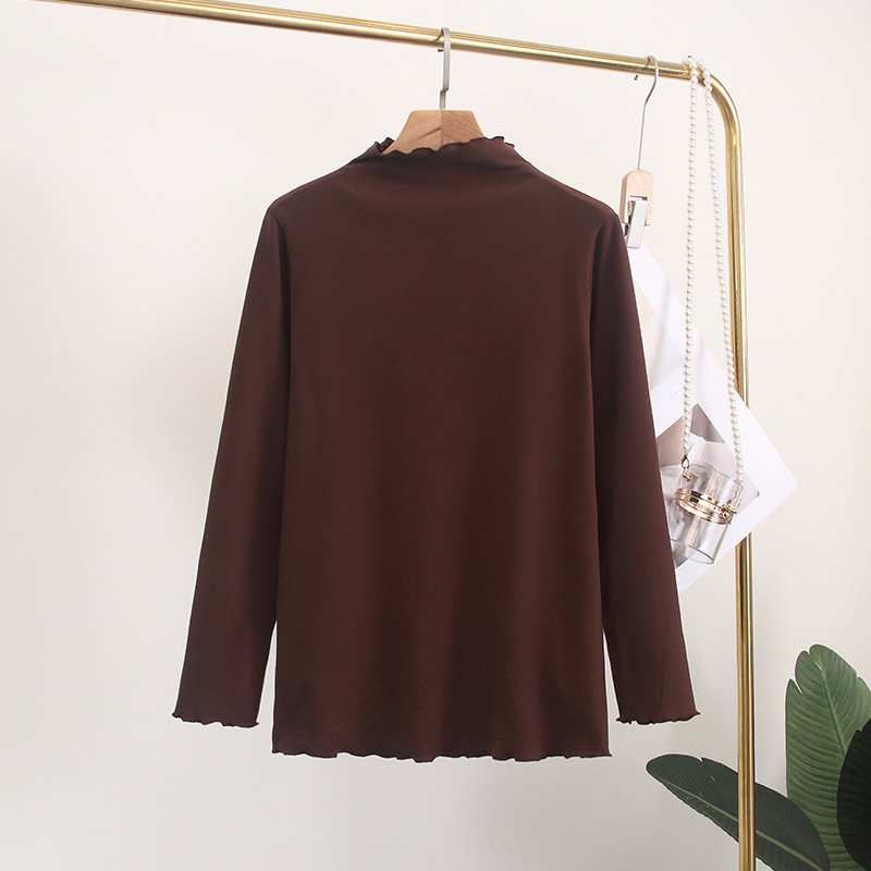 Ženski pleteni top s valovitim ovratnikom, De Velvet tkanina, mješavina poliestera i elastana, udoban kroj, dugi rukavi, standardna duljina (50–65 cm)