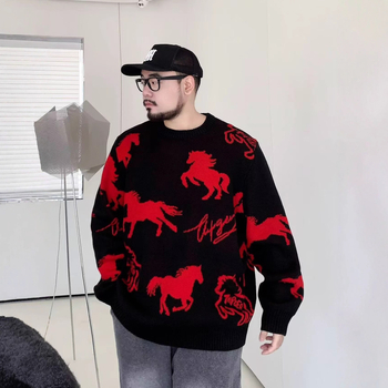 Kötött férfi pulóver, laza szabású, kerek nyakú, hosszú ujjú, vastag kötés