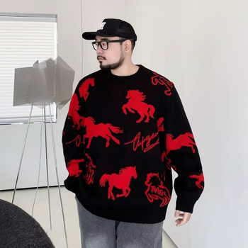 Kötött férfi pulóver, laza szabású, kerek nyakú, hosszú ujjú, vastag kötés