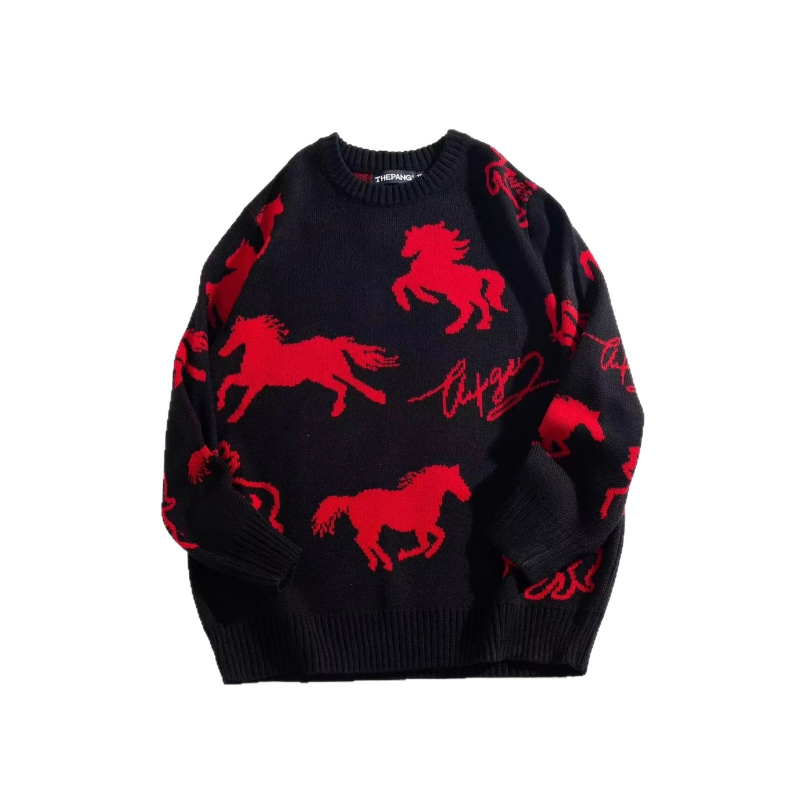 Kötött férfi pulóver, laza szabású, kerek nyakú, hosszú ujjú, vastag kötés