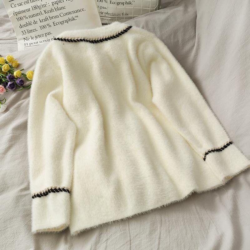 Ženski kardigan-kabát od umjetne mink baršuna, slobodan kroj, okrugli ovratnik, dugi rukavi, gradski stil