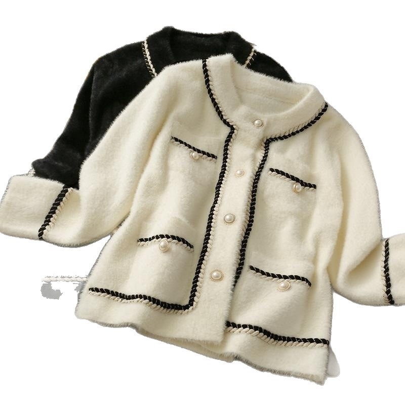 Ženski kardigan-kabát od umjetne mink baršuna, slobodan kroj, okrugli ovratnik, dugi rukavi, gradski stil