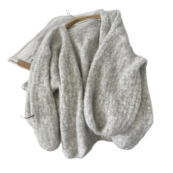 Cardigan s lampion rukavima – širokog kroja, bez ovratnika, poliester/nylon pleteni materijal, srednja debljina, za žene, jesen-zima