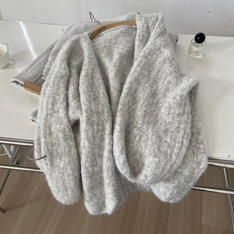 Cardigan s lampion rukavima – širokog kroja, bez ovratnika, poliester/nylon pleteni materijal, srednja debljina, za žene, jesen-zima