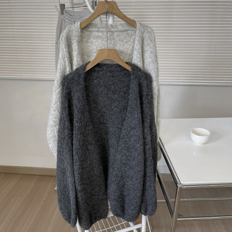 Cardigan s lampion rukavima – širokog kroja, bez ovratnika, poliester/nylon pleteni materijal, srednja debljina, za žene, jesen-zima