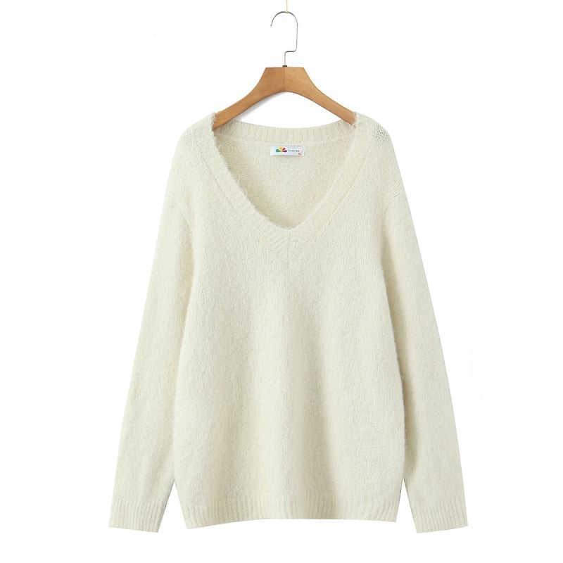 Pulover s kapuljačom od alpaka vuna, pleteni, V-izrez, dugi rukav, srednja duljina, ležeran stil, zima 2025