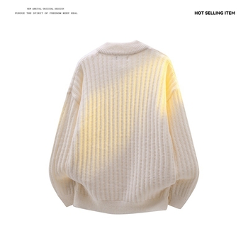 Плетен пуловер с качулка, корейски стил - свободна кройка, кръгла яка, 100% полиестер