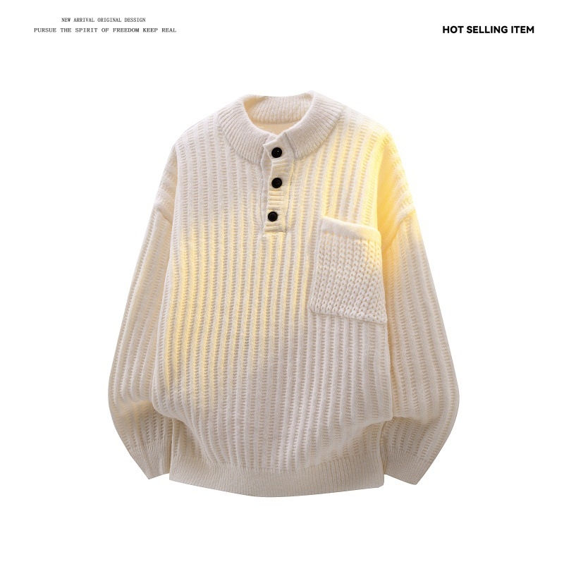 Плетен пуловер с качулка, корейски стил - свободна кройка, кръгла яка, 100% полиестер