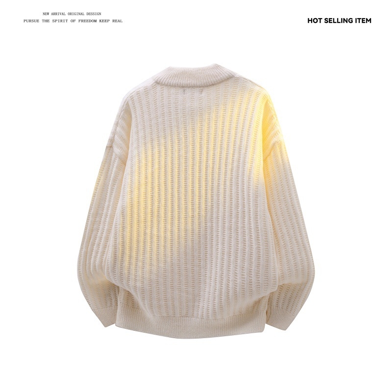 Плетен пуловер с качулка, корейски стил - свободна кройка, кръгла яка, 100% полиестер