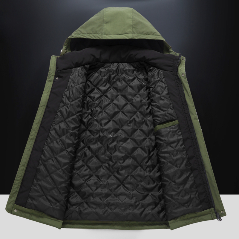 Háromrétegű vízálló téli munkadzseki kapucnival, poliészter töltettel