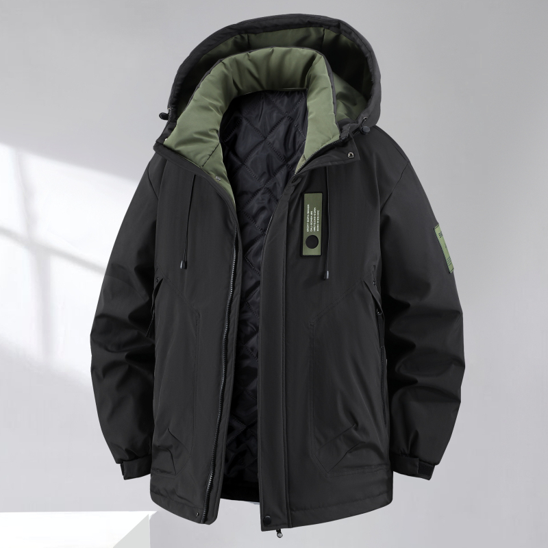 Háromrétegű vízálló téli munkadzseki kapucnival, poliészter töltettel