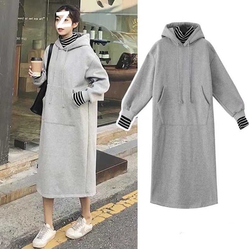 Női polár béléses vastag pulóverruha kapucnival, laza szabású, imitált két-darabos megjelenés, poliészter.