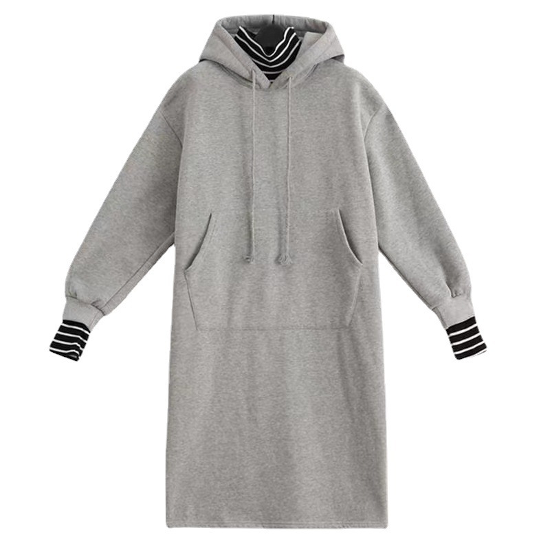 Női polár béléses vastag pulóverruha kapucnival, laza szabású, imitált két-darabos megjelenés, poliészter.