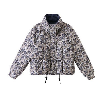 Kratka ženska jakna od poliestera s punjenjem down-cotton, zip zatvarač, stojeći ovratnik