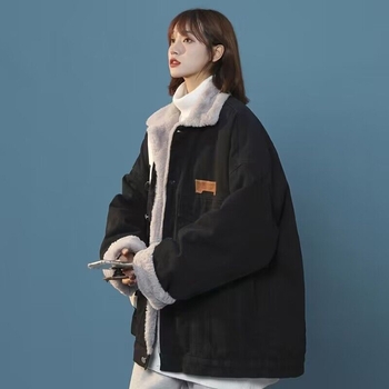 Női farmerkabát fleece-béléssel, laza szabású, hosszú ujjú, galléros, téli 2024