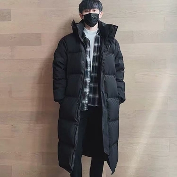 Uniszex extra hosszú pamutkabát kapucnival, laza szabású, cipzárral