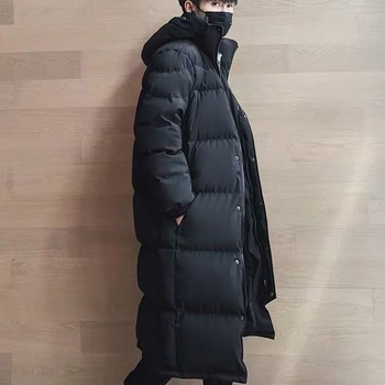 Uniszex extra hosszú pamutkabát kapucnival, laza szabású, cipzárral