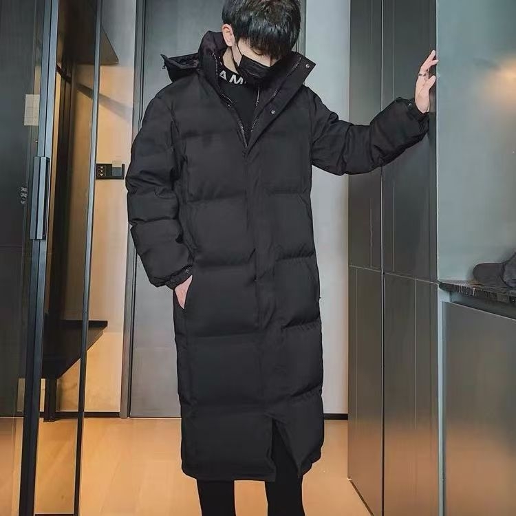 Uniszex extra hosszú pamutkabát kapucnival, laza szabású, cipzárral