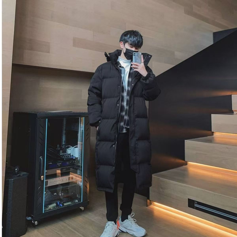 Uniszex extra hosszú pamutkabát kapucnival, laza szabású, cipzárral