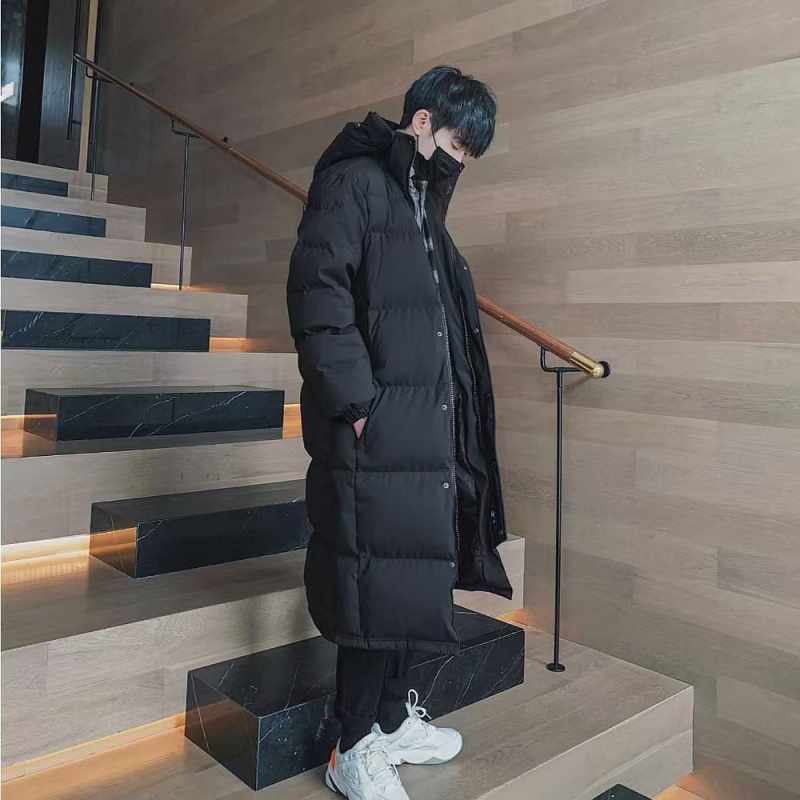 Uniszex extra hosszú pamutkabát kapucnival, laza szabású, cipzárral