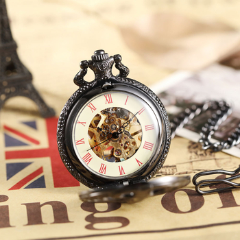 Zsebóra mechanikus működéssel, kör alakú számlap, ötvözet tok, analóg kijelző, karikatúraszerű csontváz-stílusú dizájn