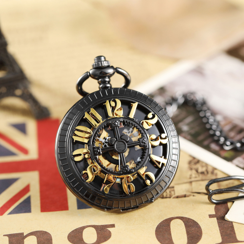 Zsebóra mechanikus működéssel, kör alakú számlap, ötvözet tok, analóg kijelző, karikatúraszerű csontváz-stílusú dizájn