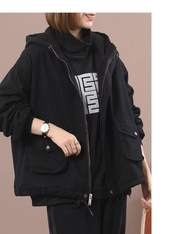 Ženski kaput od pamuka s flis podstavom, kapuljačom, ležernog kroja, zatvaračem, debela izolacija