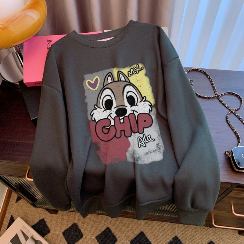 Női fleece pulóver anime mintával, kapucnival és kerek nyakkal, hosszú ujjú, bő szabású, poliészter