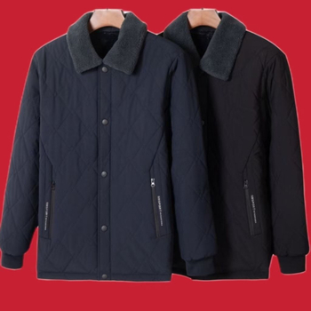 Férfi pamut-tömött dzseki téli viselethez, gallér reverrel, cipzár, nylon külső anyag, oldalsó zsebek