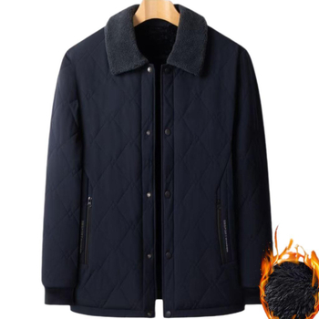 Férfi pamut-tömött dzseki téli viselethez, gallér reverrel, cipzár, nylon külső anyag, oldalsó zsebek