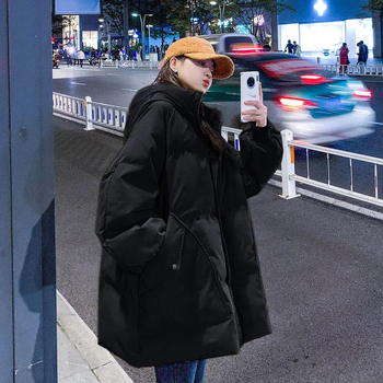 Ženski kaput srednje duljine, vodootporan i topao s punjenjem od poliestera i pamuka, kapuljača, zip