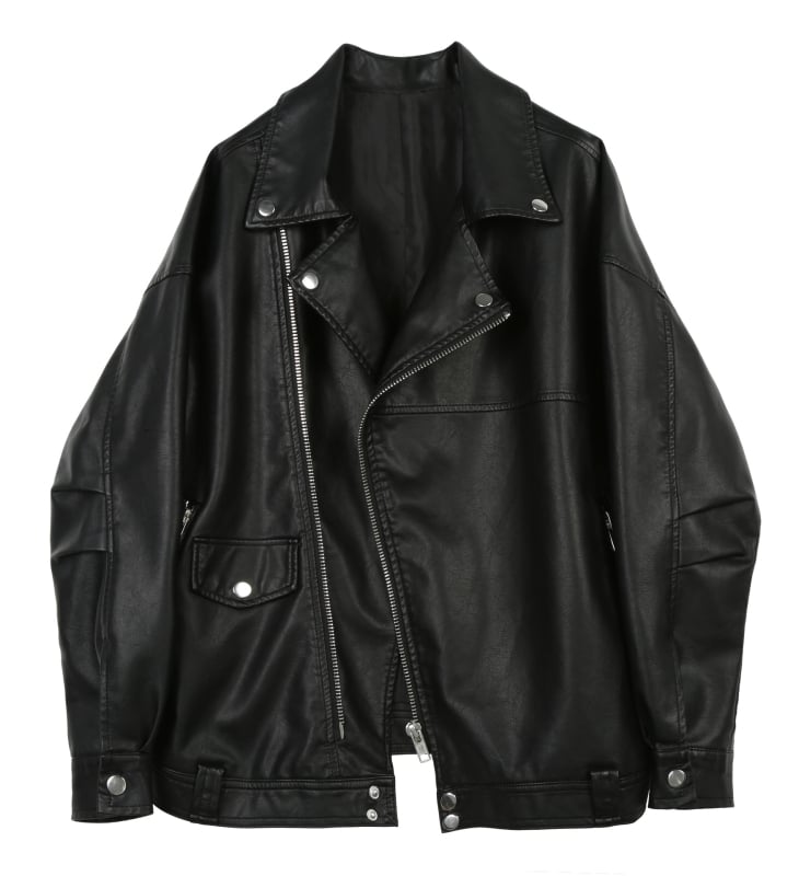 Дамско PU имитационна кожа яке, V-образно деколте, цип, дълги ръкави, свободна кройка