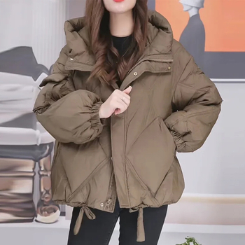 Ženska kapuljačasta jakna s punom od pamuka, opuštenog kroja, srednja duljina, dugi rukavi, prednji zatvarač