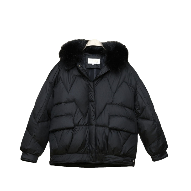 Ženski zimski kaput s kapuljačom i odvojivim kožuhom, punjenje od puh-pamuka, vanjski materijal poliester, široka silueta