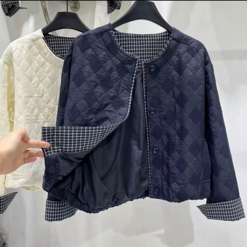 Korejski stil patchwork ultra kratko sako s punom od svile-pamuka, Chenille tkanina, glavna tkanina: spandeks, polo ovratnik